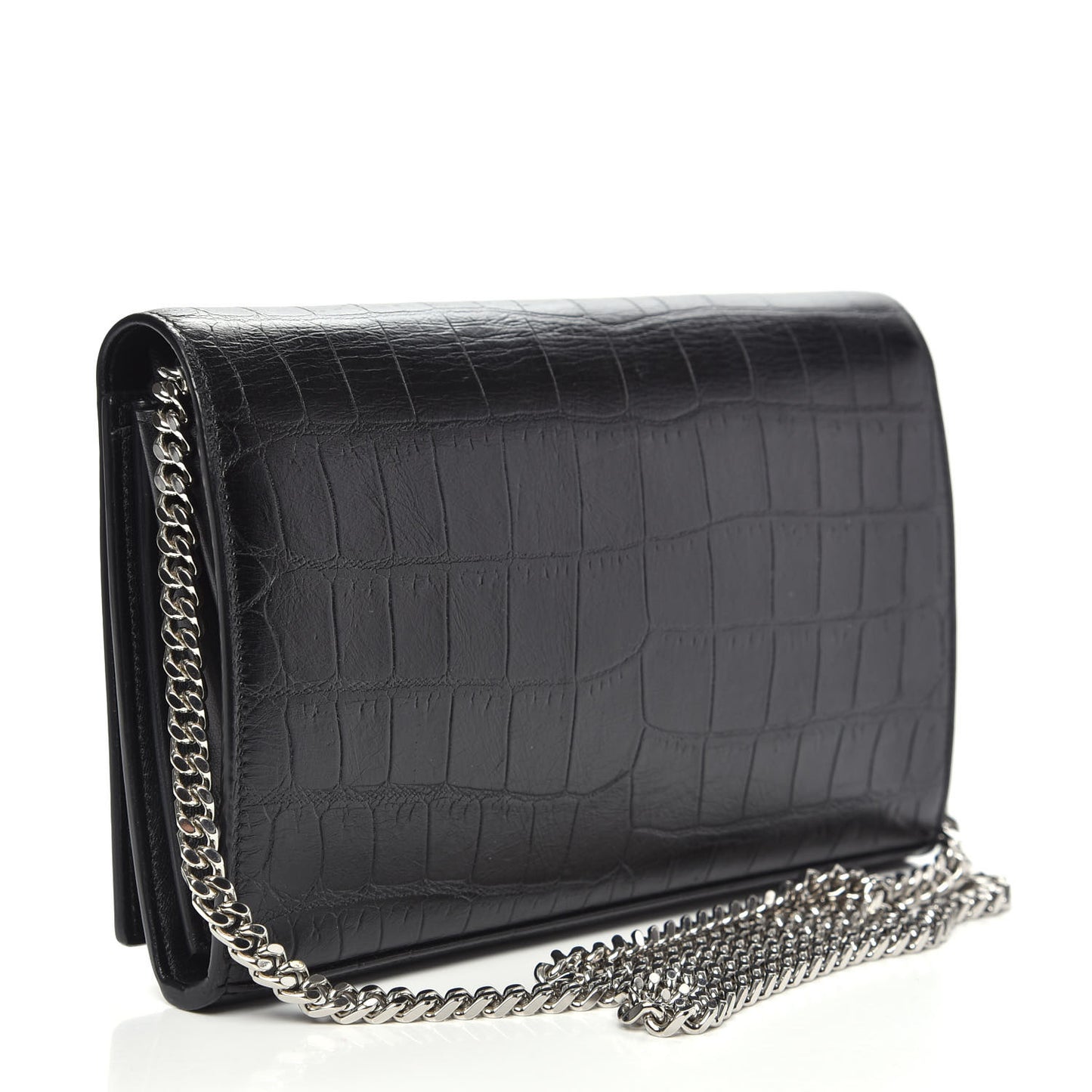 Crocodile Embossed Calfskin Monogram Chain Wallet Black