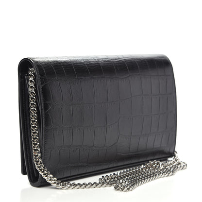 Saint Laurent Crocodile Embossed Calfskin Monogram Chain Wallet Black 3 of 10
