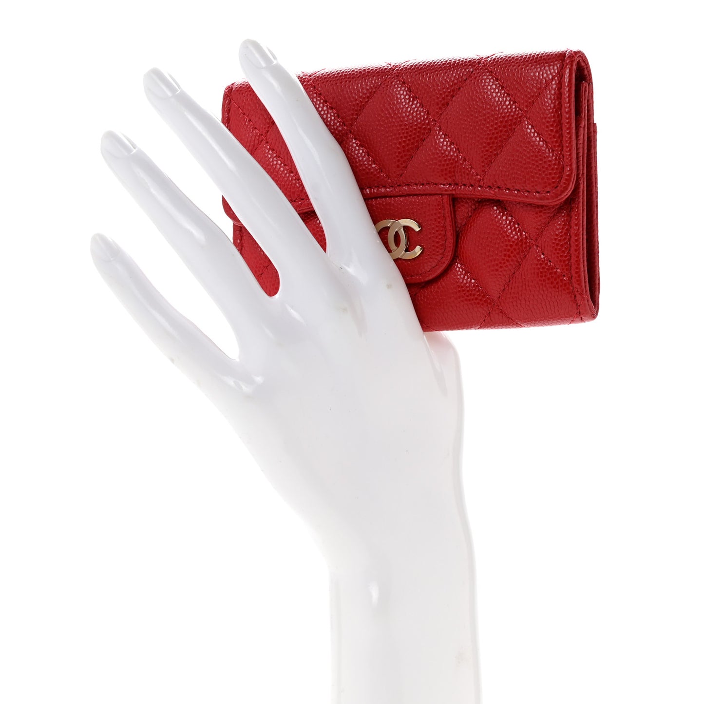Caviar Quilted Flap Card Holder Wallet Red