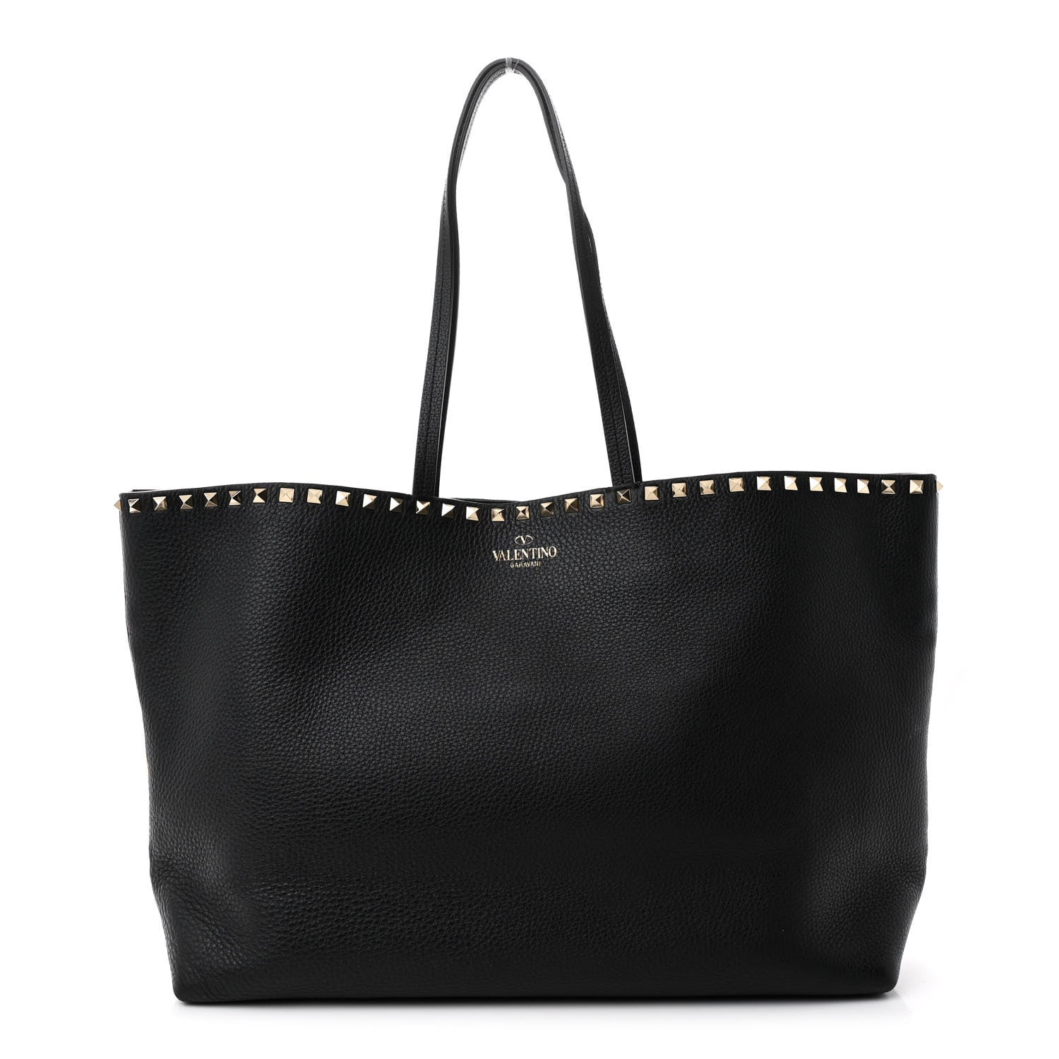 Valentino Garavani Grained Calfskin Rockstud Shoulder Tote Black 1 of 9