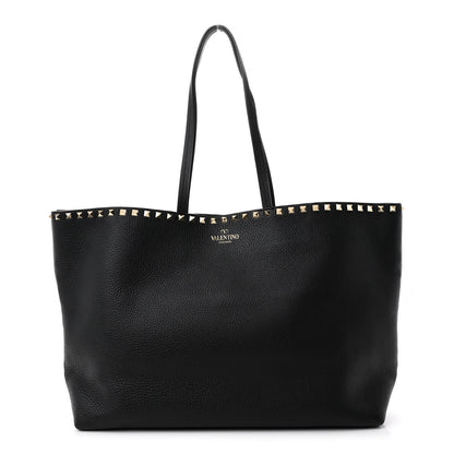 Valentino Garavani Grained Calfskin Rockstud Shoulder Tote Black 1 of 9