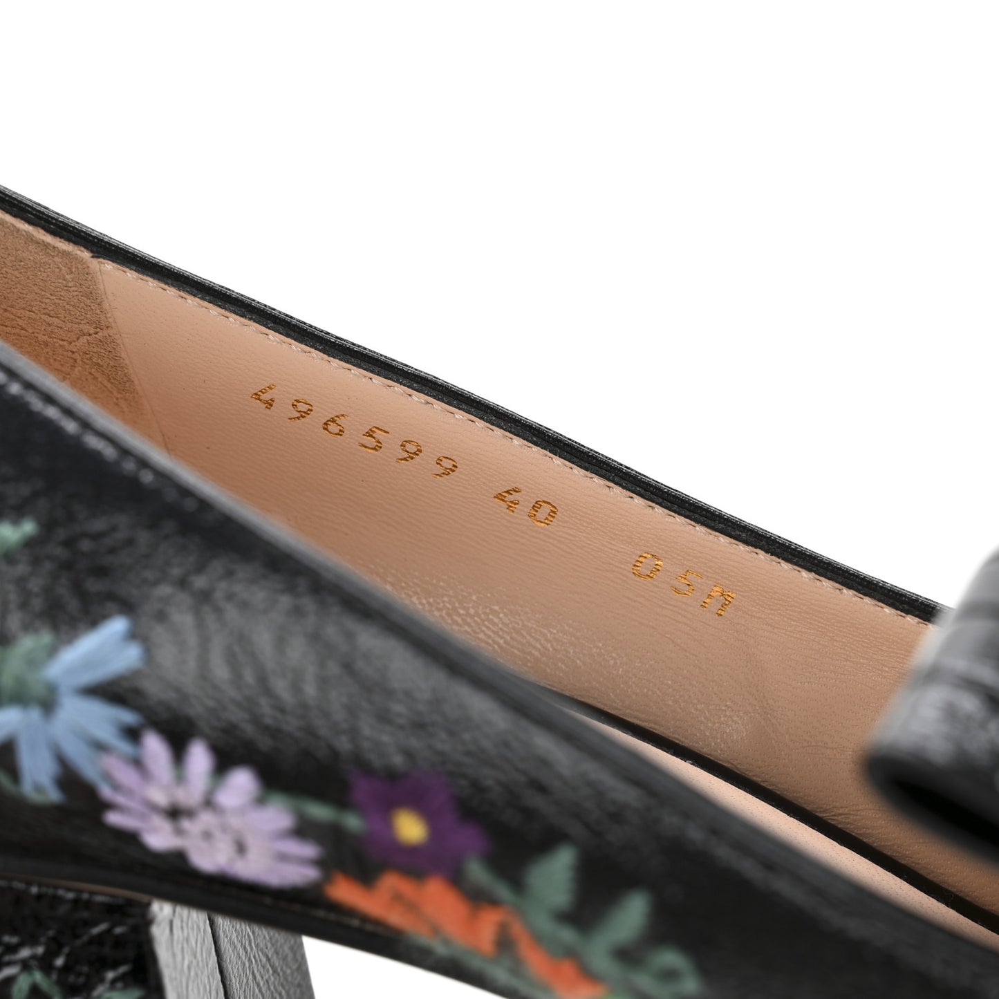 Skipper Calfskin Floral Embroidered GG Marmont Fringe 50mm Loafer Pumps 40 Black