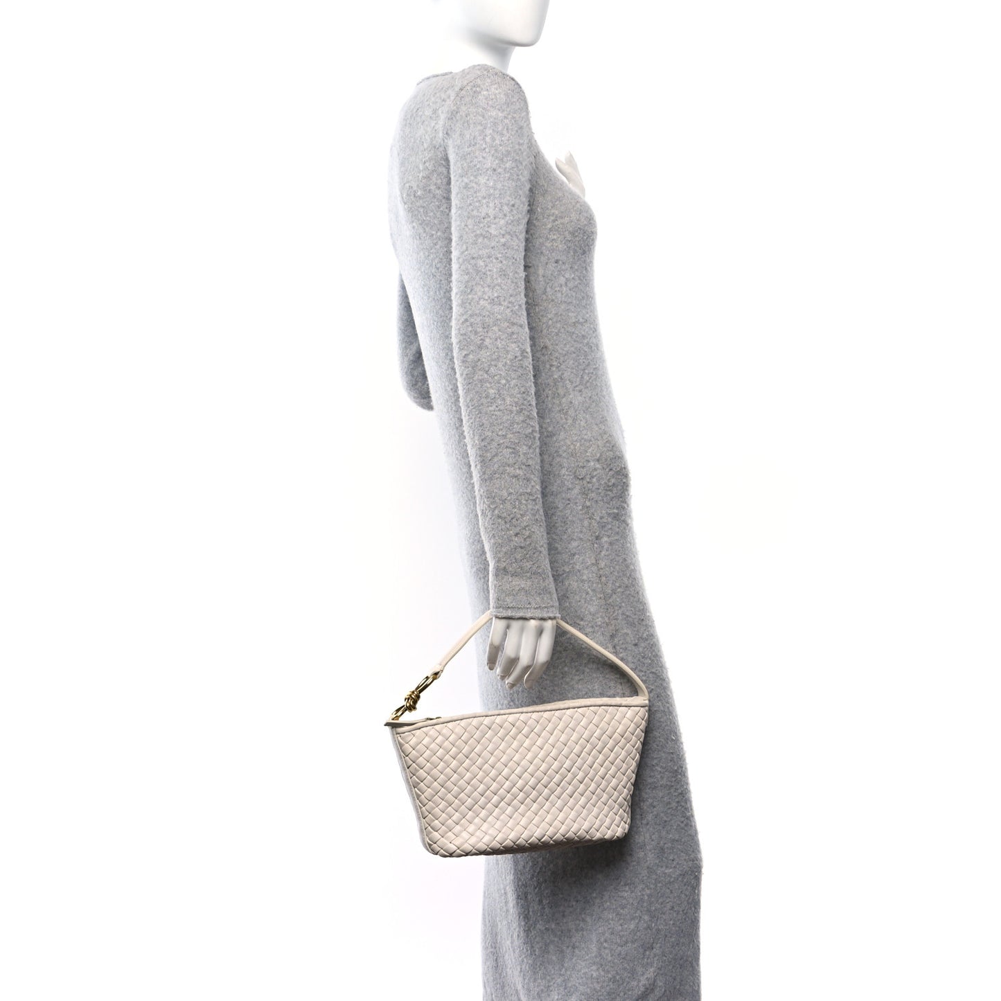 Nappa Intrecciato Knot Shoulder Bag White