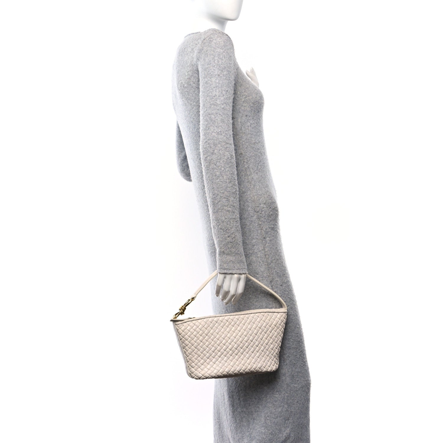 Bottega Veneta Nappa Intrecciato Knot Shoulder Bag White 2 of 9