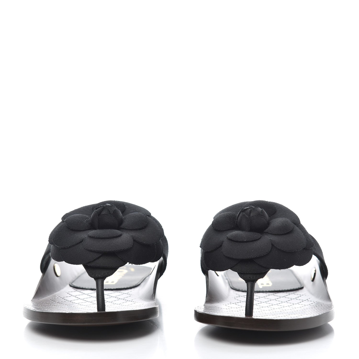 Chanel Grosgrain Camellia Thong Sandals 37 Black 3 of 9