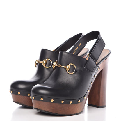 Gucci Betis Calfskin Horsebit Amstel Platform Slingback Clogs 39 Black 3 of 11
