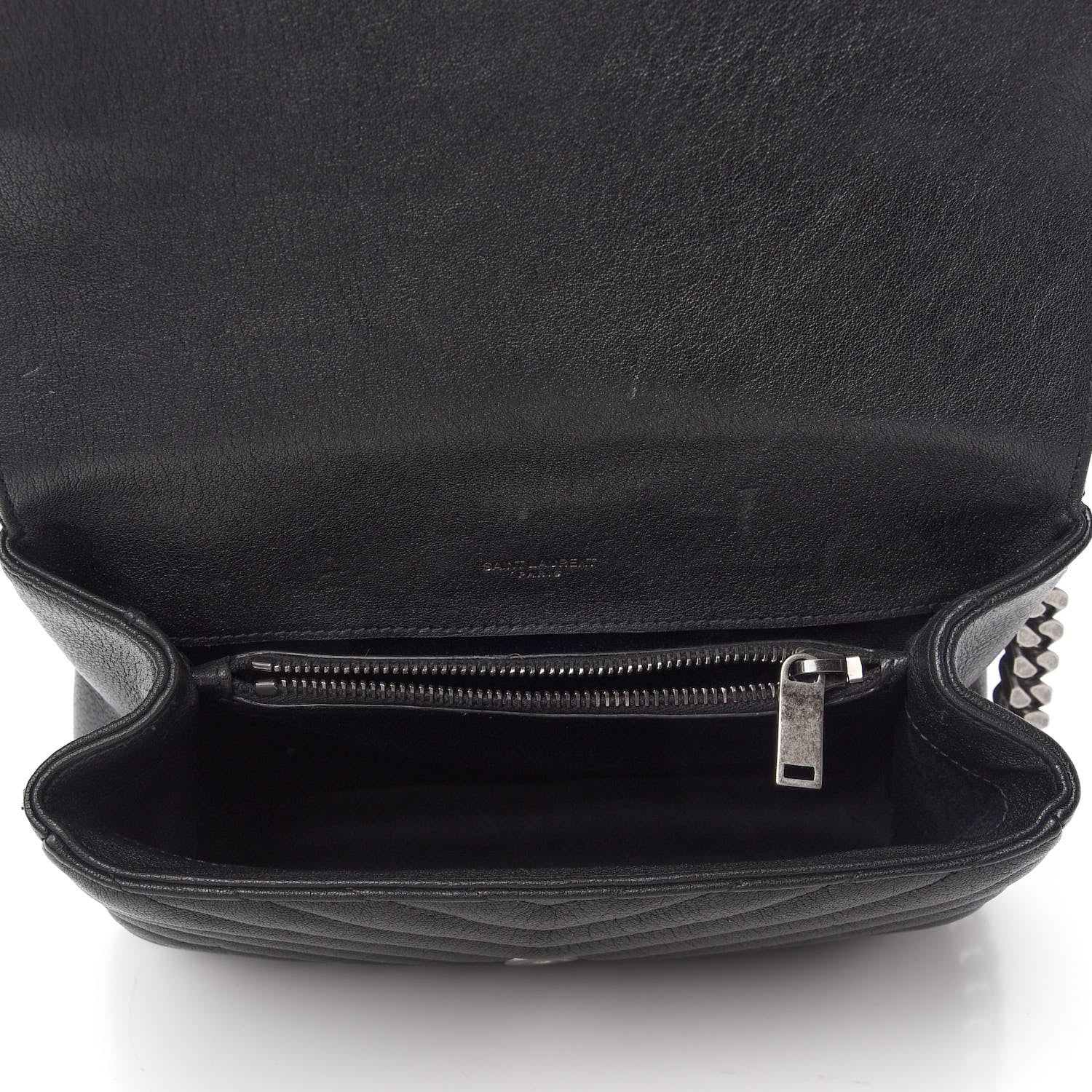 Saint Laurent Sheepskin Matelasse Chevron Monogram Medium College Bag Black 5 of 9