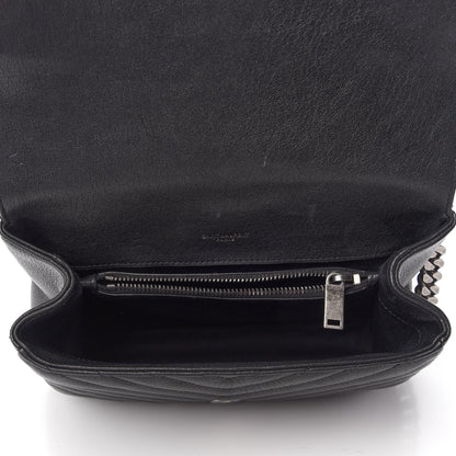 Saint Laurent Sheepskin Matelasse Chevron Monogram Medium College Bag Black 5 of 9
