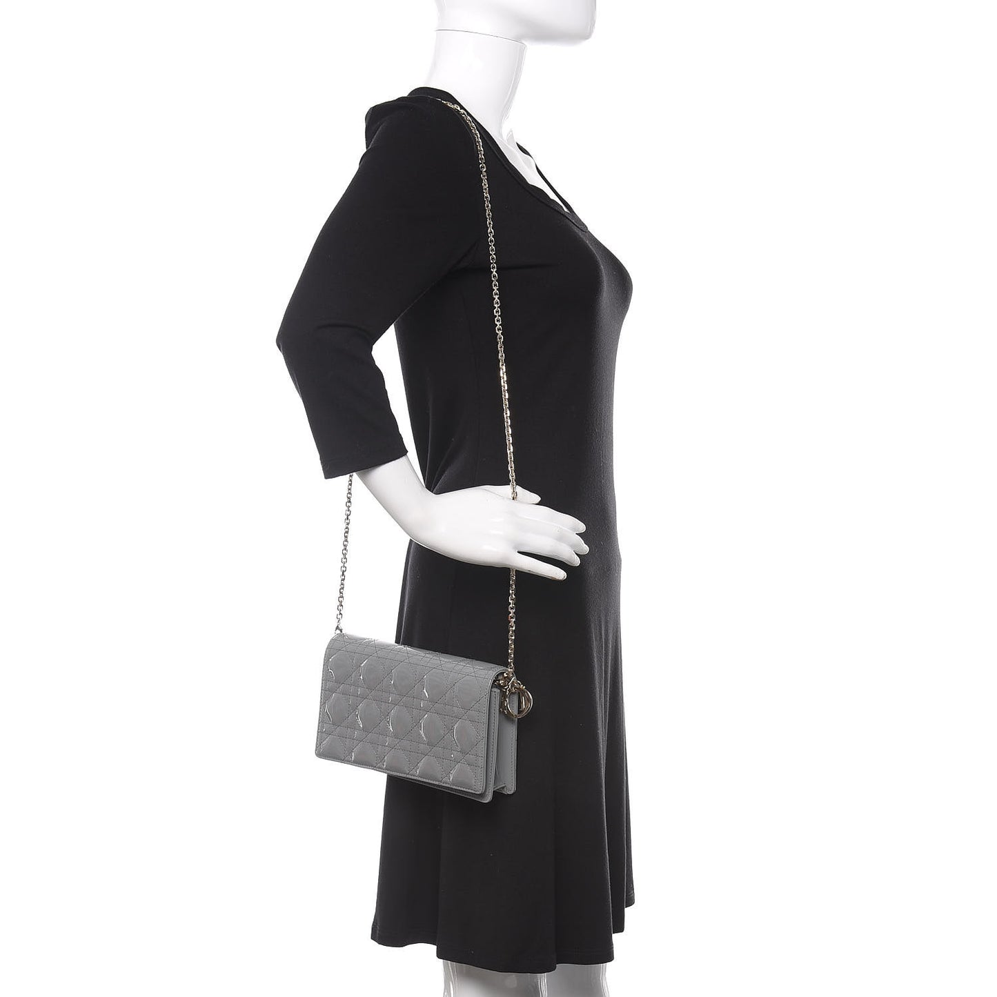 Patent Cannage Lady Dior Clutch Grey Stone