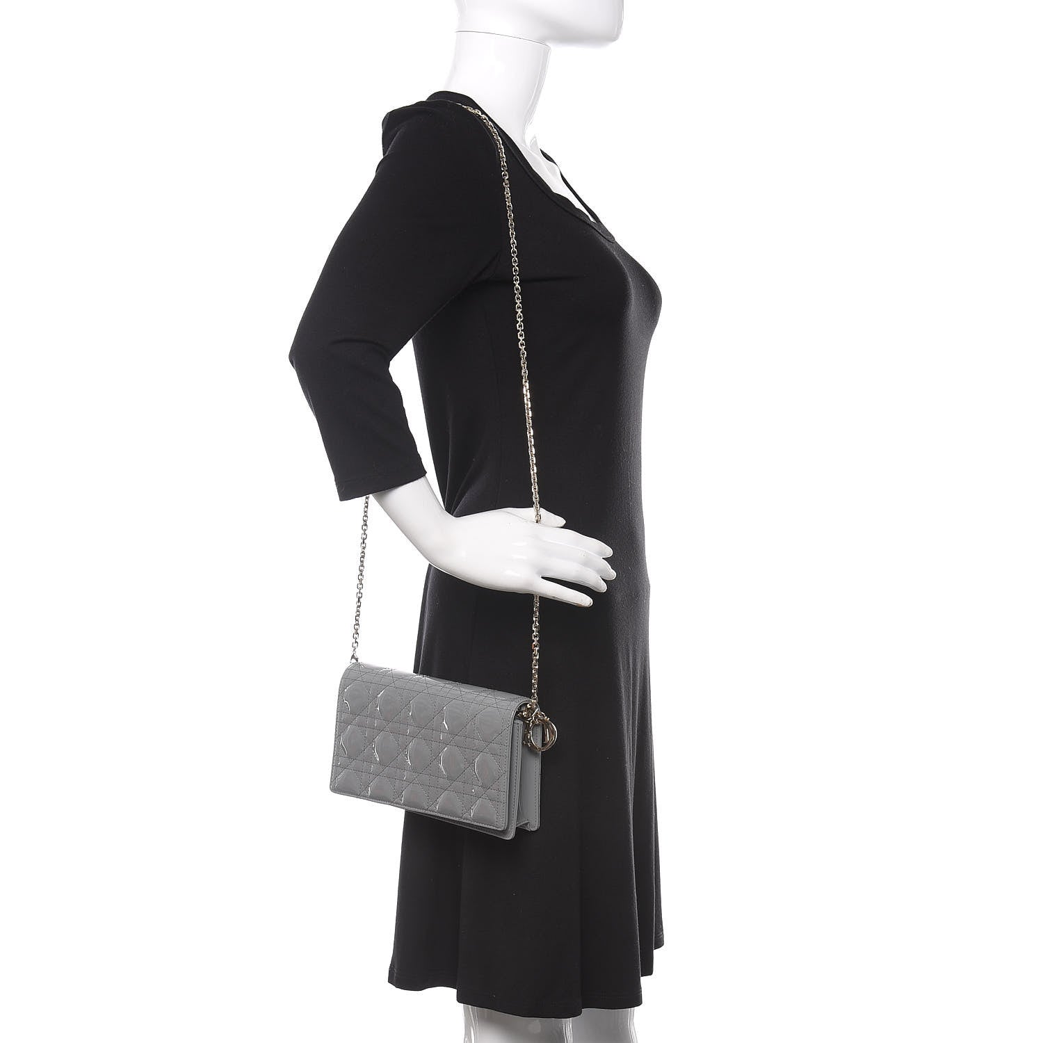 Christian Dior Patent Cannage Lady Dior Clutch Grey Stone 2 of 10
