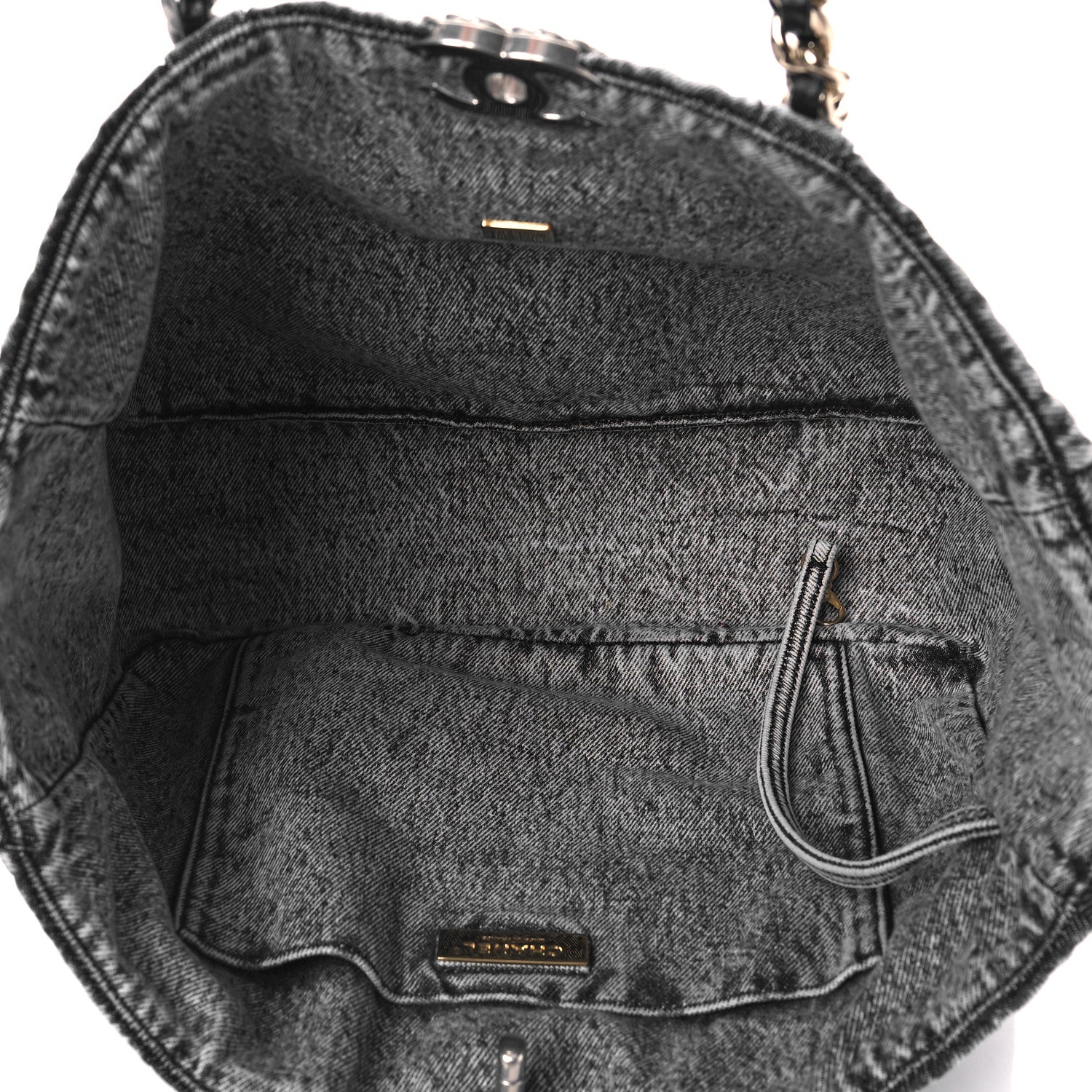Chanel Washed Denim Quilted Chanel 19 East West Shopping Bag Black White 5 of 9