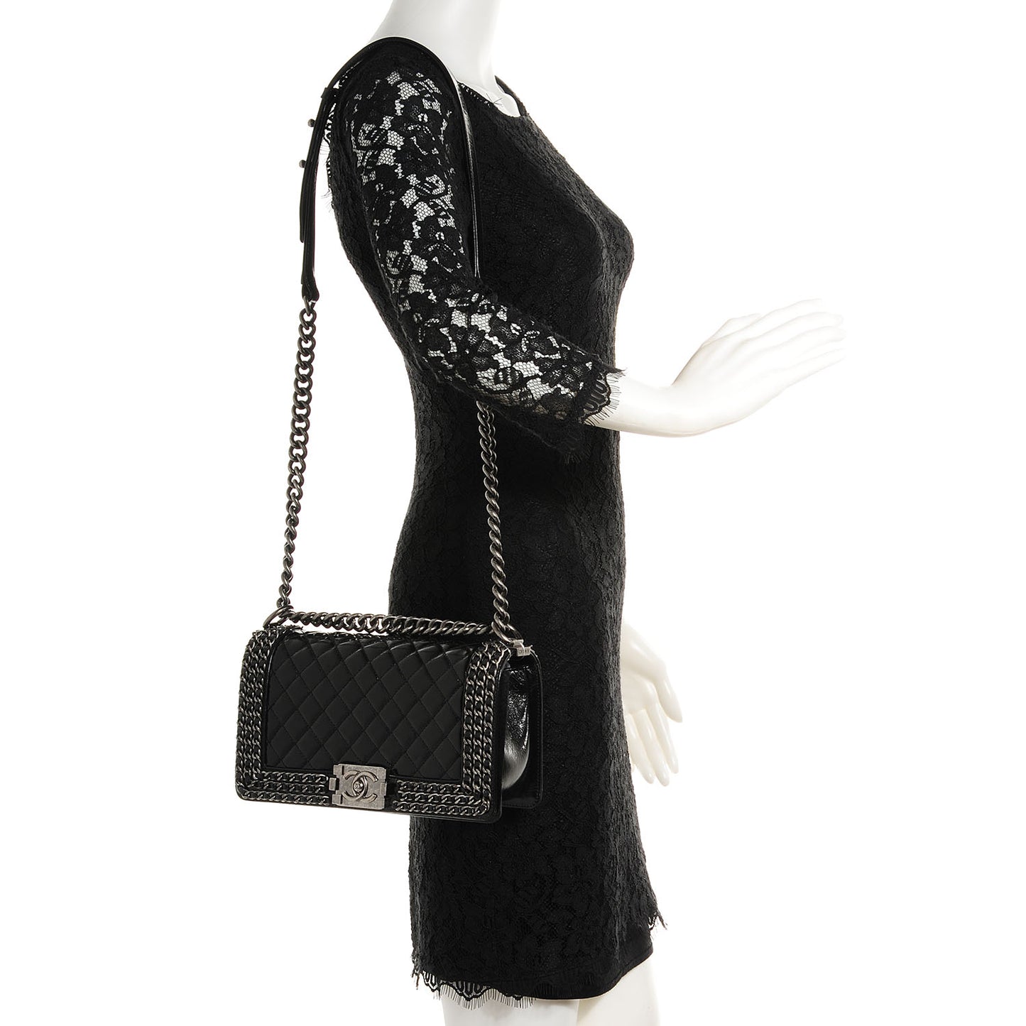 Calfskin Medium Boy Chained Flap Black