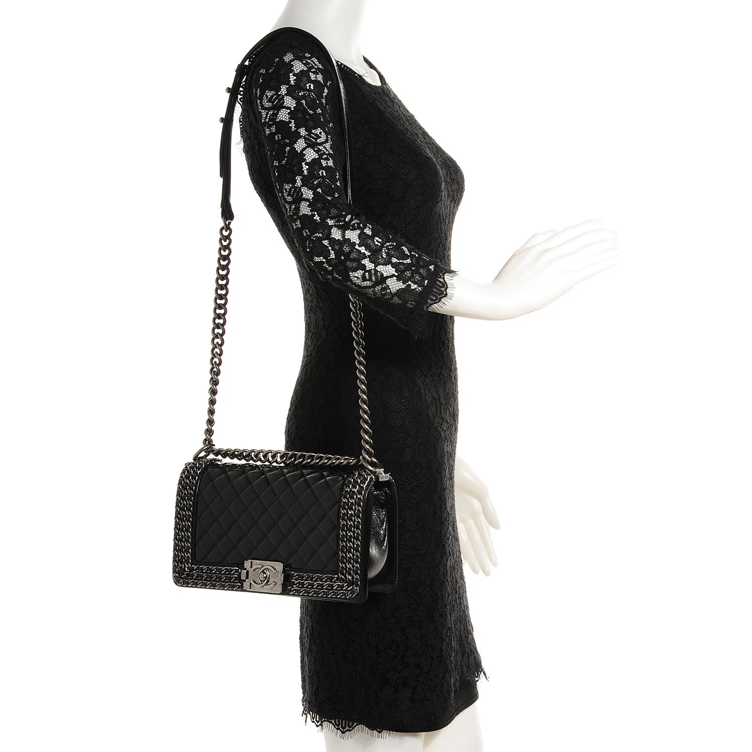 Chanel Calfskin Medium Boy Chained Flap Black 2 of 8