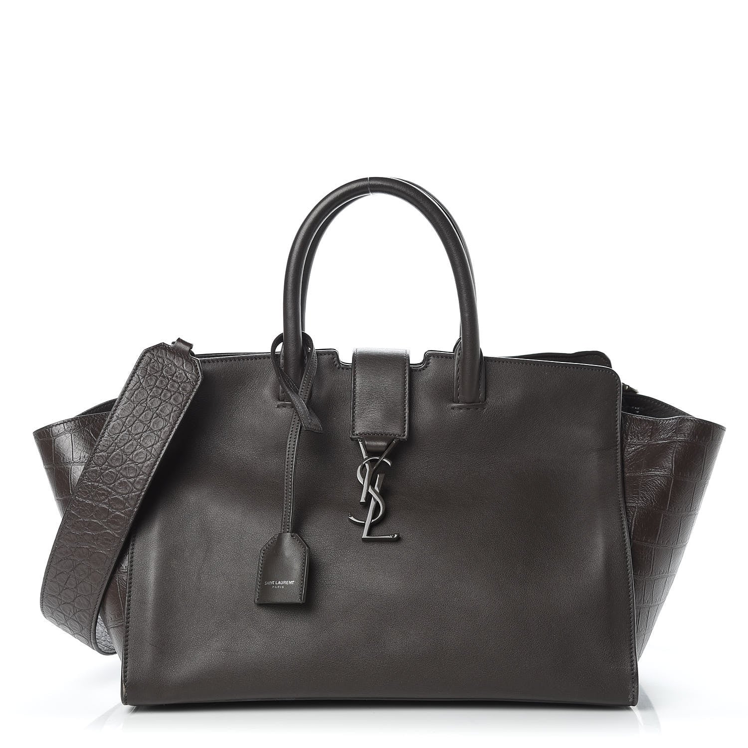 Saint Laurent Smooth Calfskin Crocodile Embossed Small Monogram Downtown Cabas Earth 1 of 9