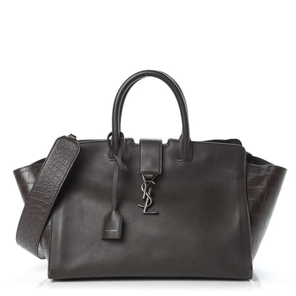 Saint Laurent Smooth Calfskin Crocodile Embossed Small Monogram Downtown Cabas Earth 1 of 9