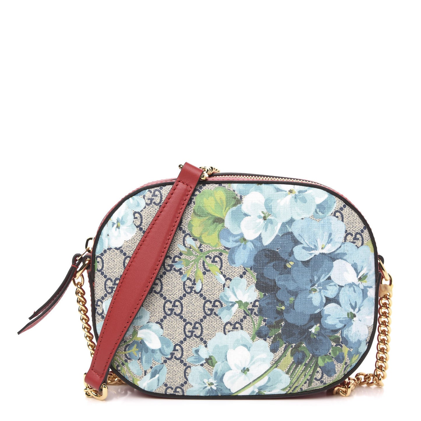 GG Supreme Monogram Blooms Mini Chain Shoulder Bag Beige Blue Navy Hibiscus Red
