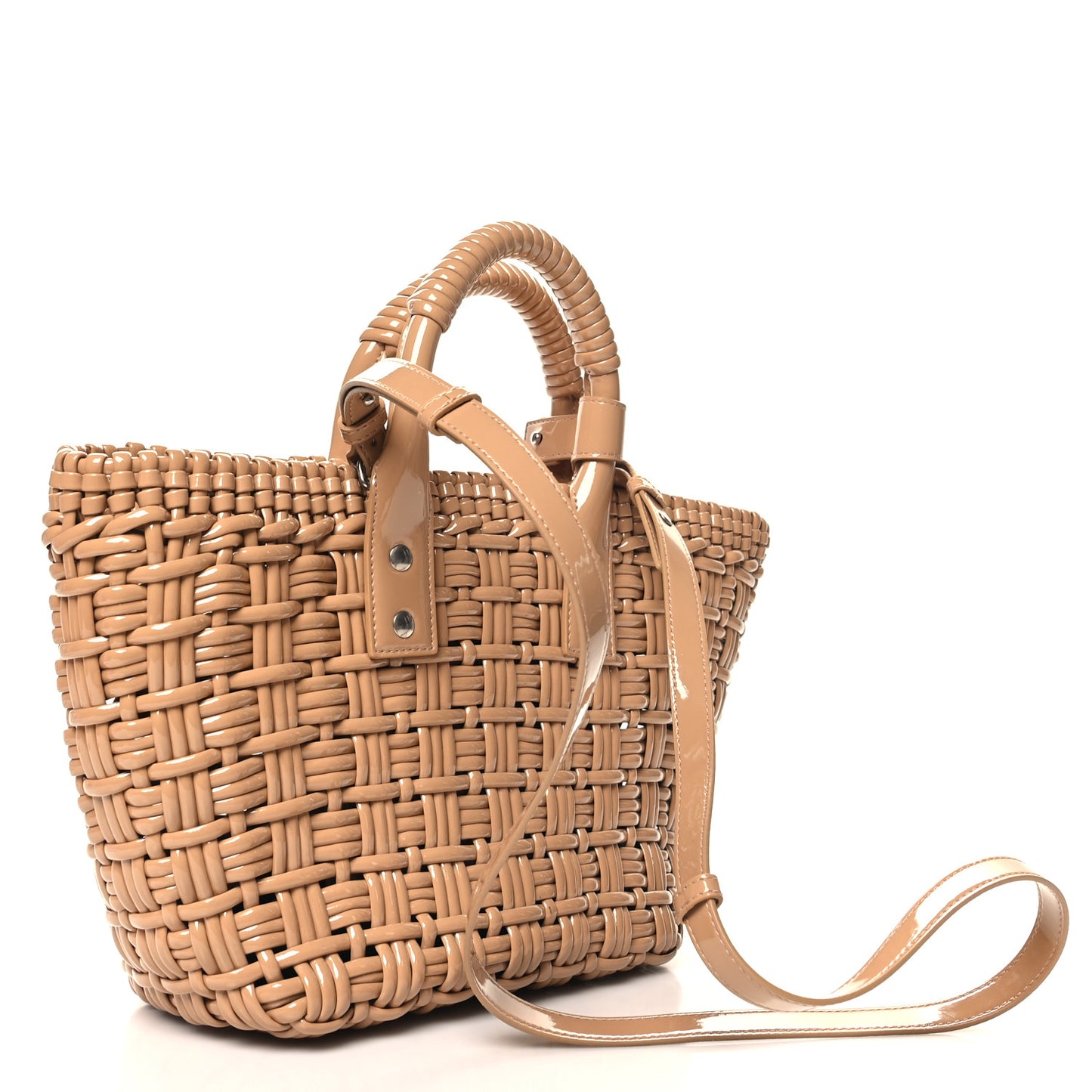 Varnished Faux Calfskin Braided XS Bistro Basket Beige