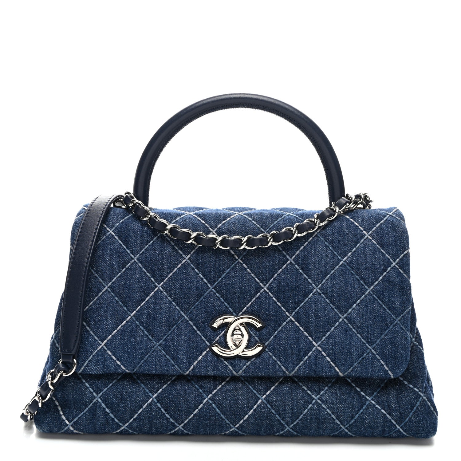 Chanel Denim Quilted Small Coco Handle Flap Blue 1 of 9