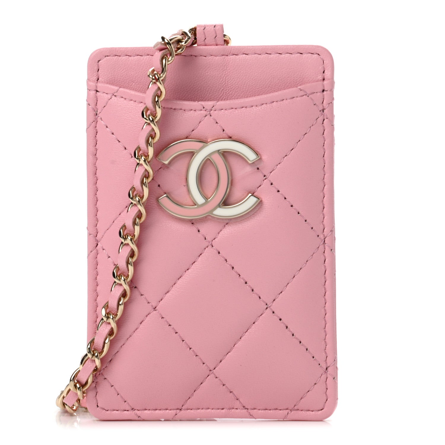 Chanel Lambskin Quilted Chanel Card Holder On Chain Pink 1 of 8