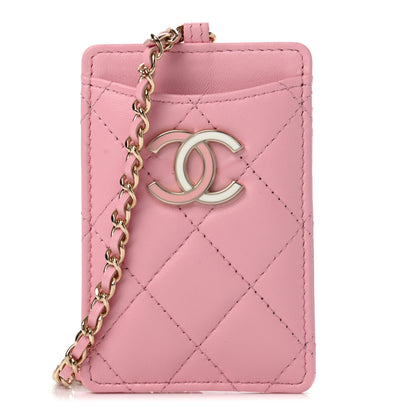 Chanel Lambskin Quilted Chanel Card Holder On Chain Pink 1 of 8