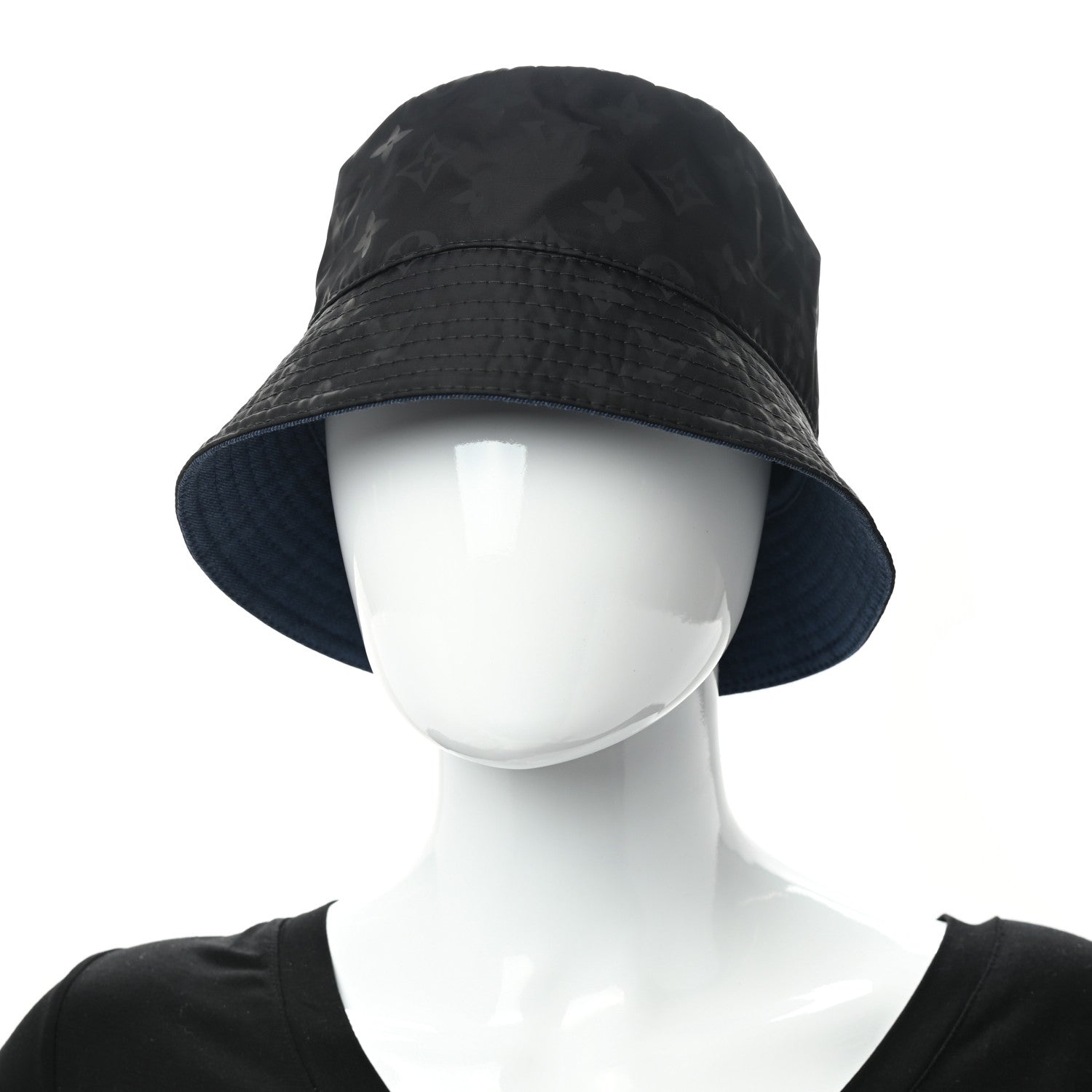 Louis Vuitton Nylon Wool Monogram Reversible MNG Rain Bucket Hat M Black Navy 8 of 16