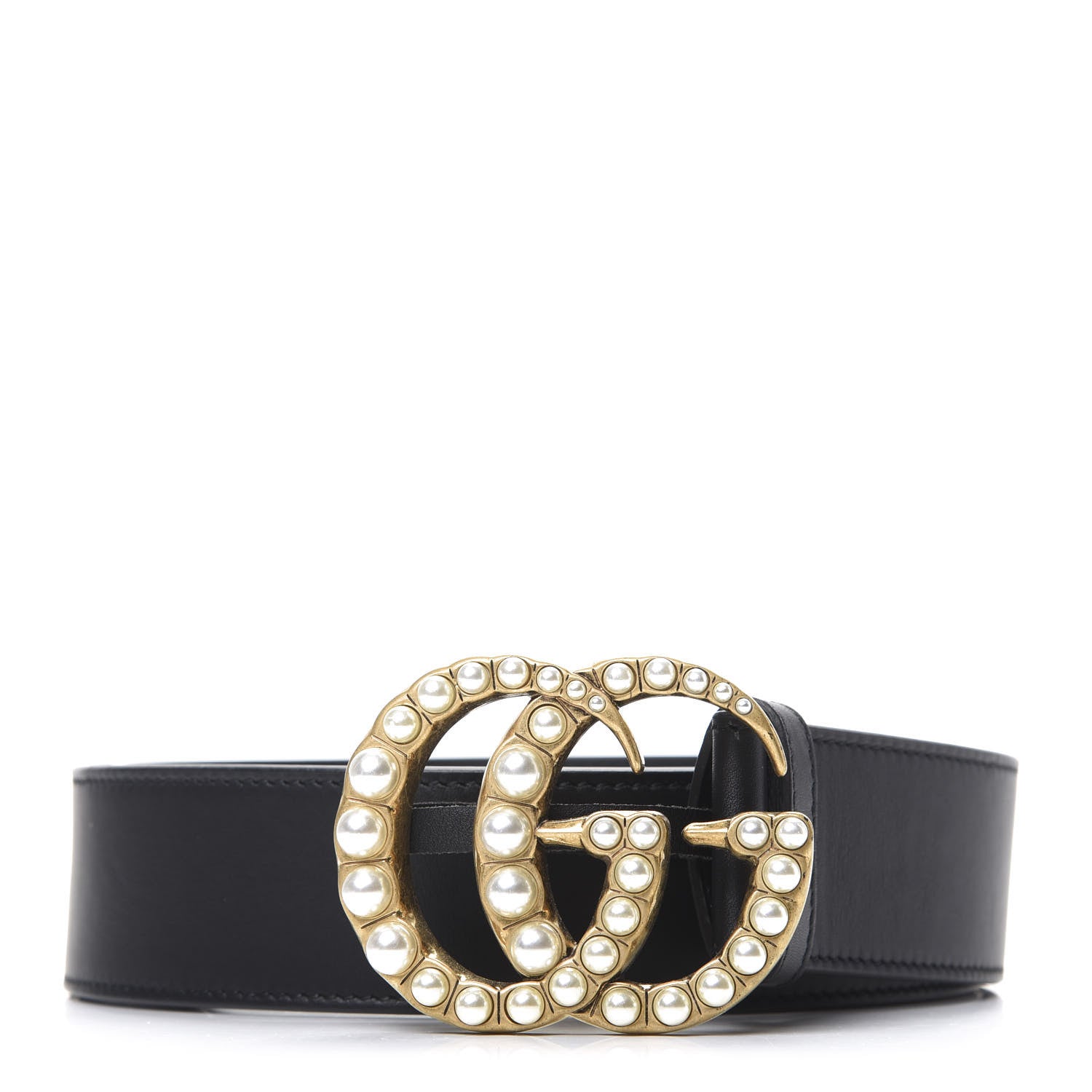 Gucci Moon Calfskin Pearl Double G 40mm Belt 80 32 Black Cream 1 of 5