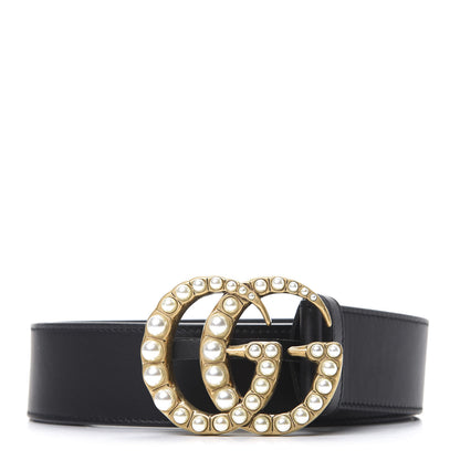 Gucci Moon Calfskin Pearl Double G 40mm Belt 80 32 Black Cream 1 of 5