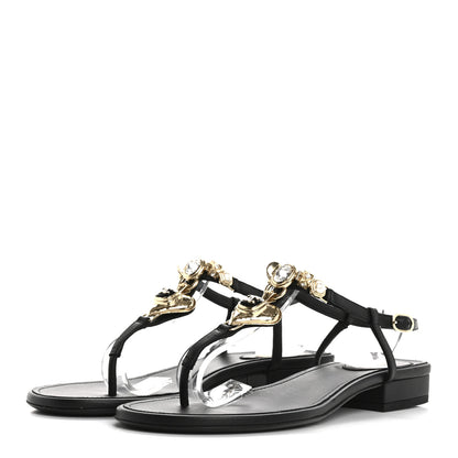 Chanel Lambskin Metal Heart Thong Sandals 39 Black 4 of 9