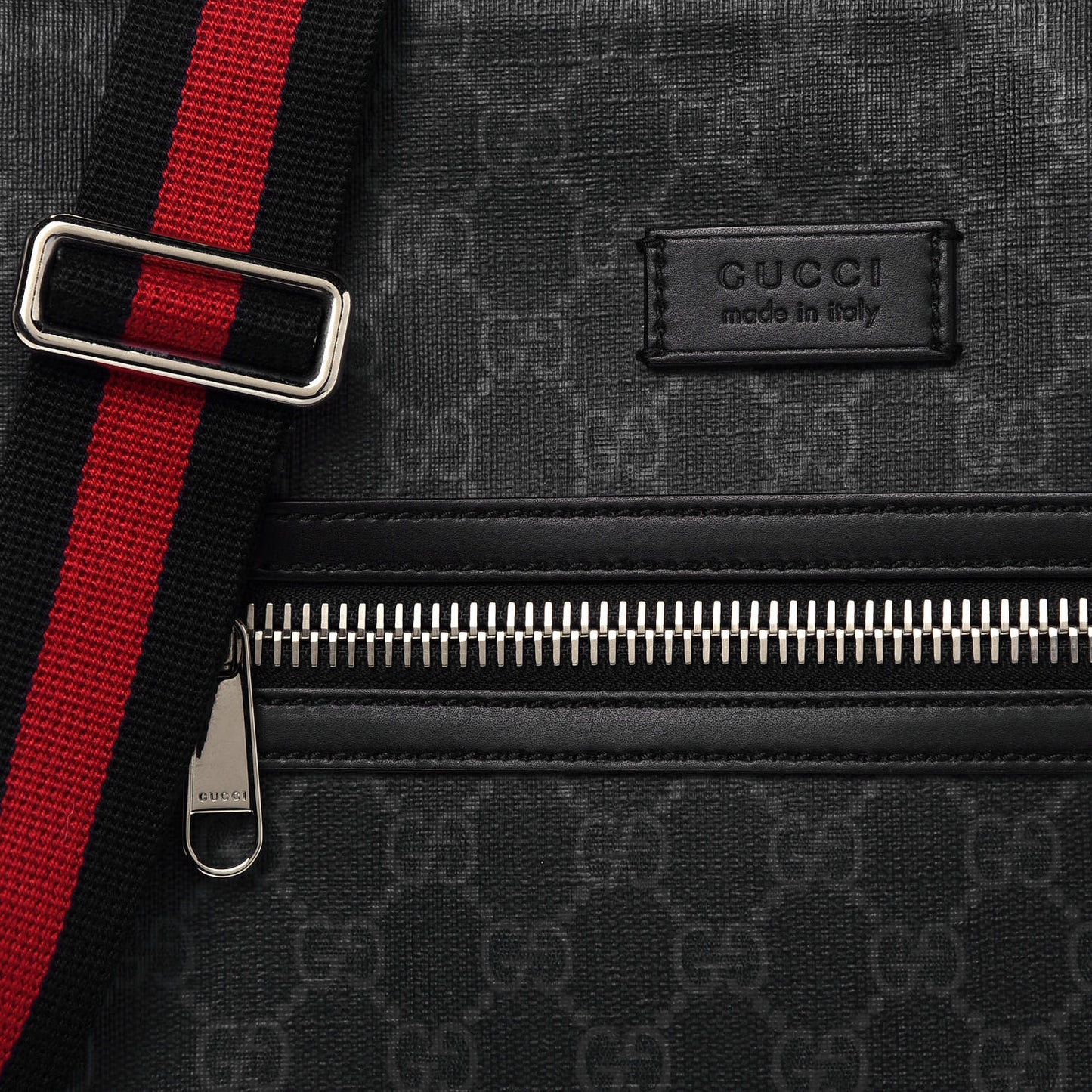GG Supreme Monogram Appia Calfskin Web Flat Messenger Bag Black Grey