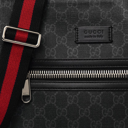 Gucci GG Supreme Monogram Appia Calfskin Web Flat Messenger Bag Black Grey 8 of 12