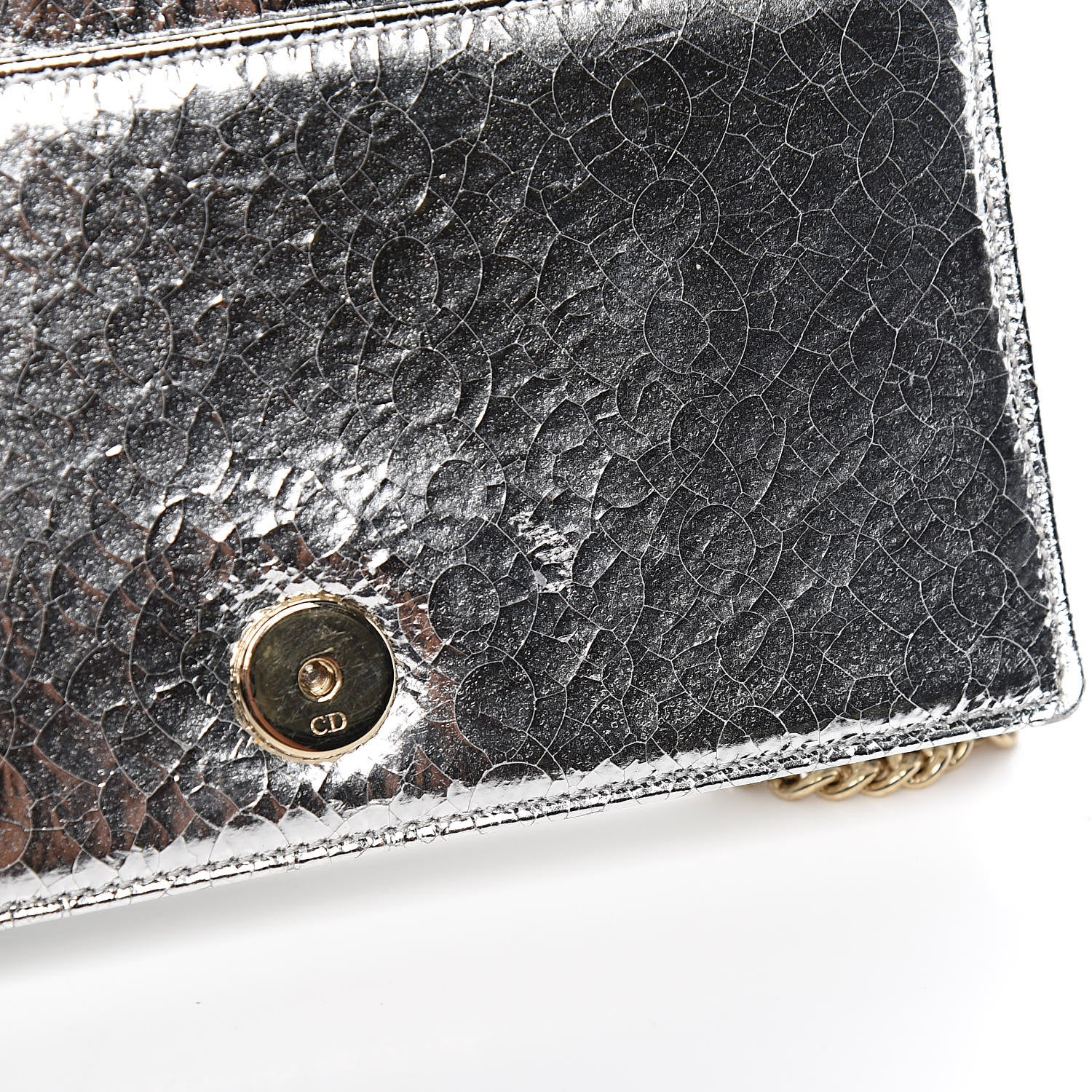 Christian Dior Metallic Ceramic Effect Deerskin Diorama Wallet on Chain Pouch Silver 8 of 11