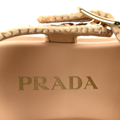 Prada Yarn Raffia Effect Metal Triangle Logo Crochet Monolith 55mm Cage Sandals 35 Naturale 8 of 10