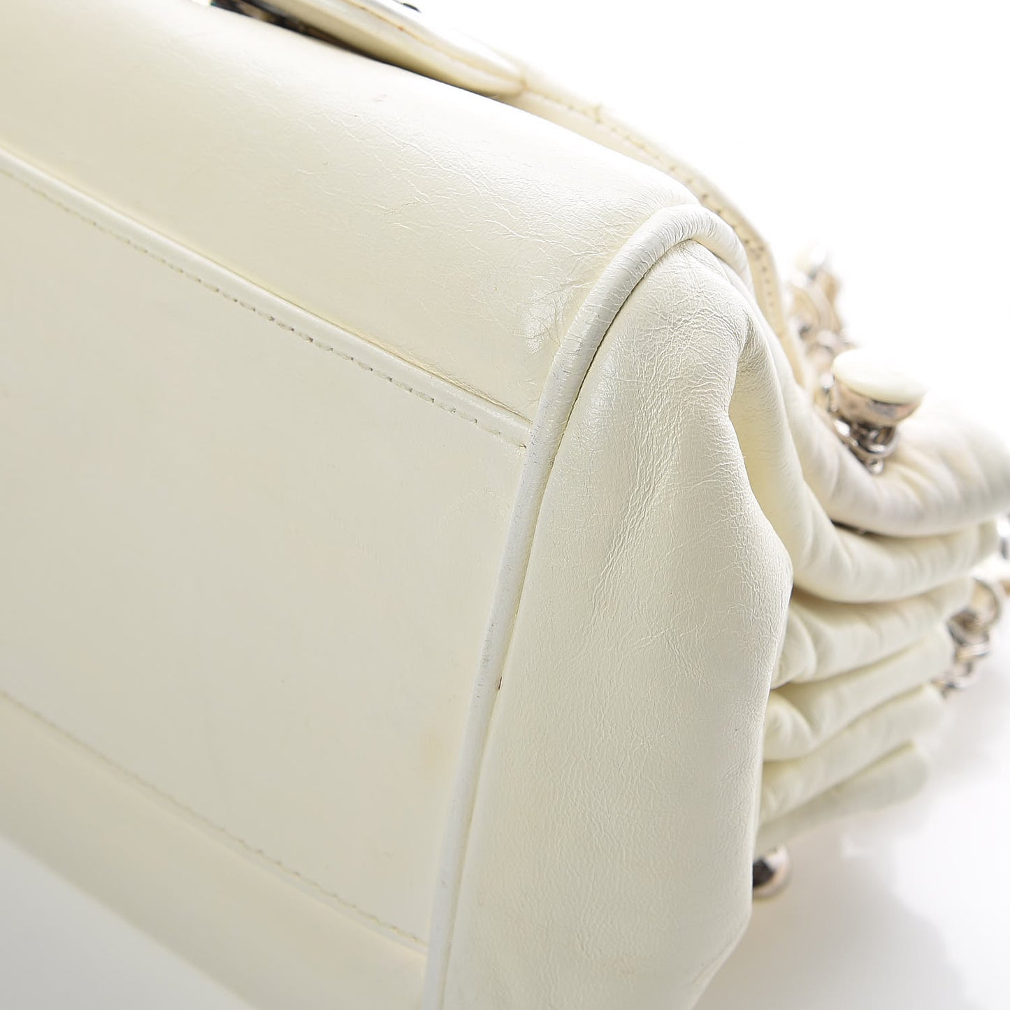 Lambskin Quilted Small Accordion Flap White