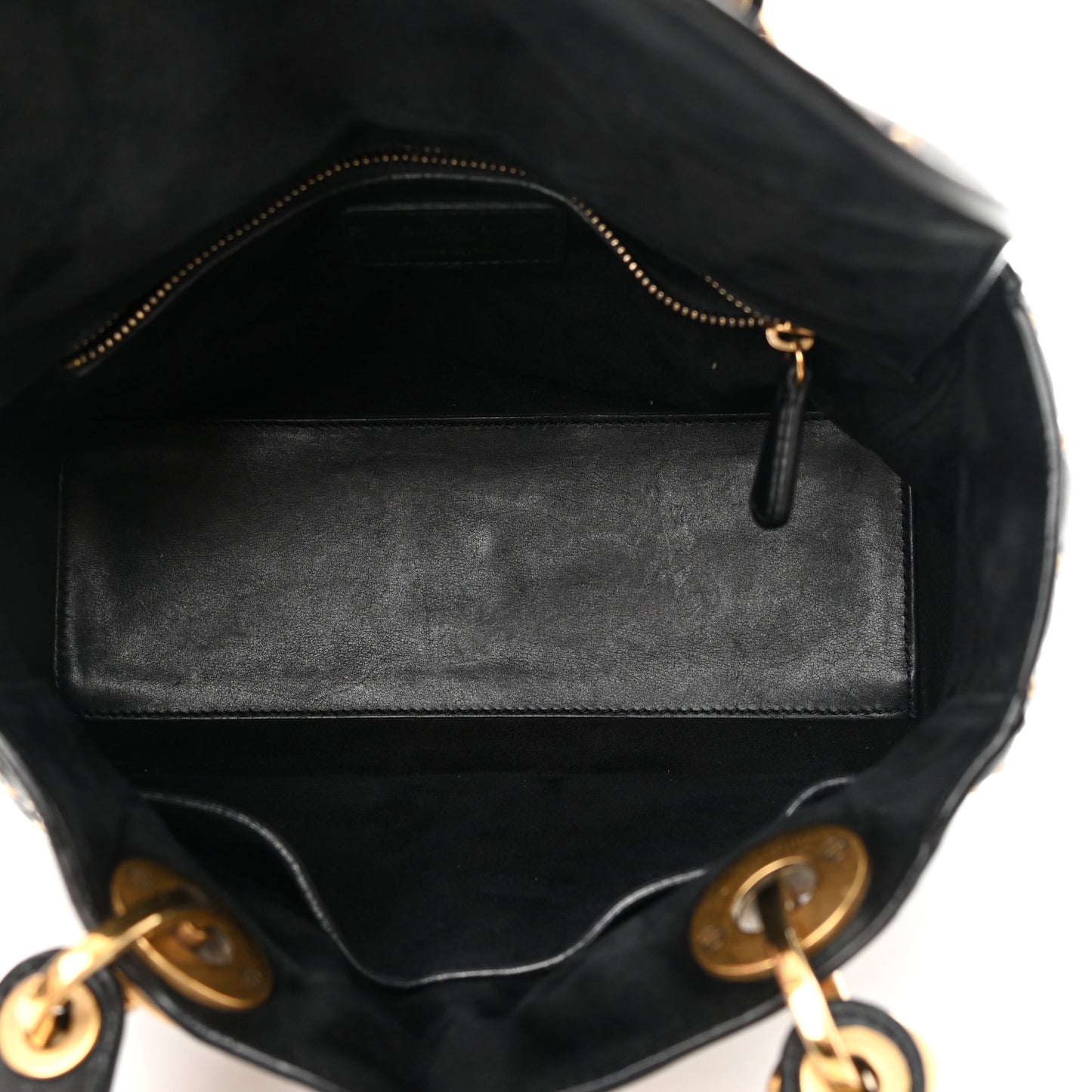 Calfskin Cannage Studded Medium Supple Lady Dior Black