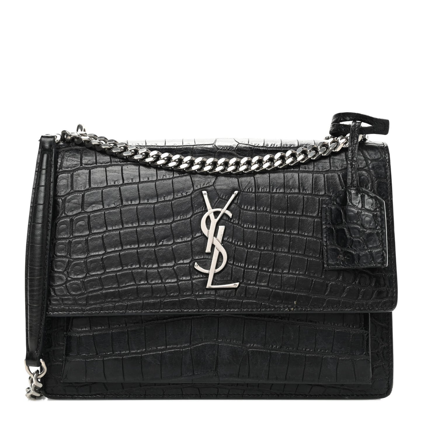 Calfskin Crocodile Embossed Medium Monogram Sunset Black