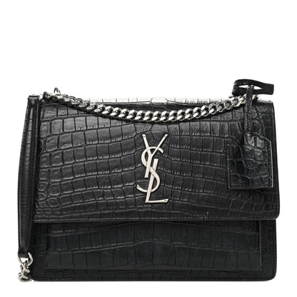 Saint Laurent Calfskin Crocodile Embossed Medium Monogram Sunset Black 1 of 6