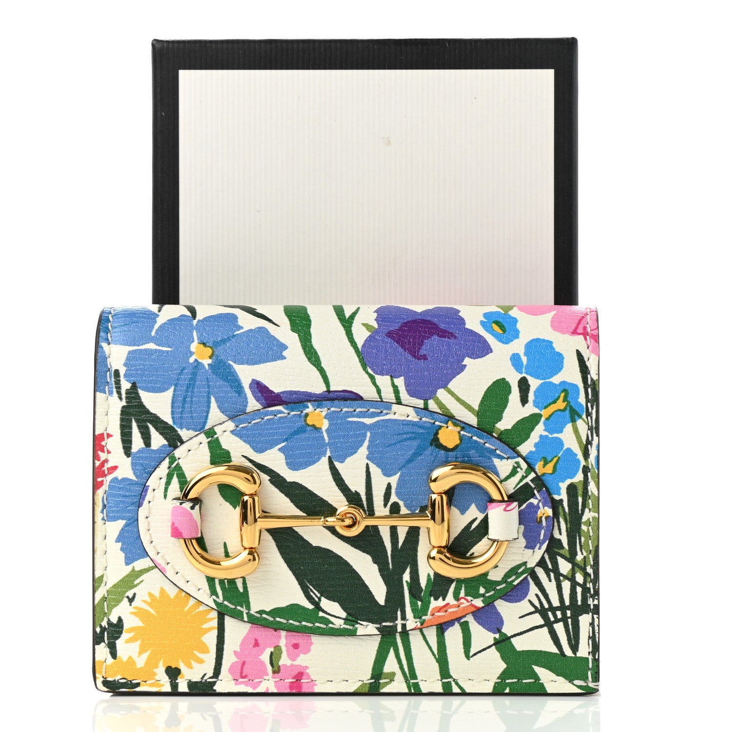 Gucci X KEN SCOTT New Shangai Calfskin Jardin D'Avril Floral Print Horsebit 1955 Card Case Wallet 8 of 8