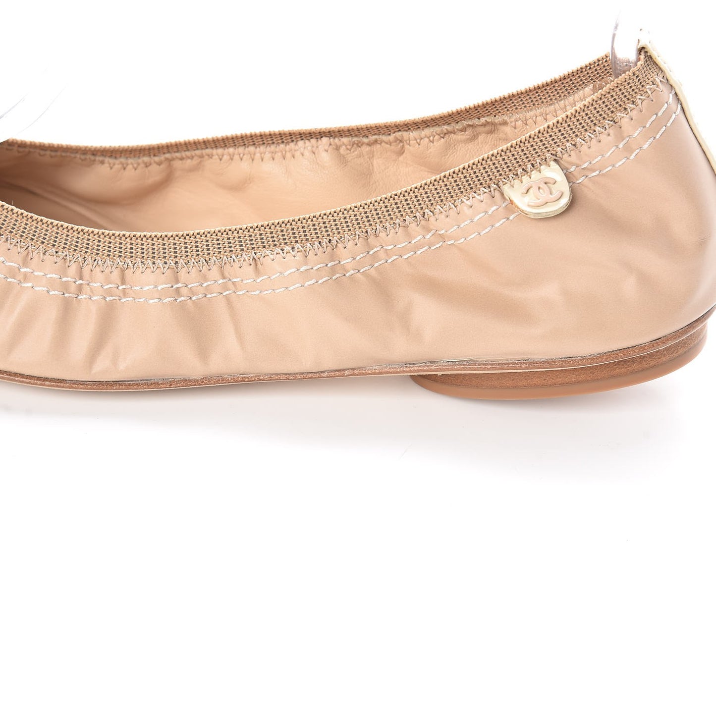 Lambskin Patent CC Elastic Cap Toe Ballerina Flats 37.5 Light Beige