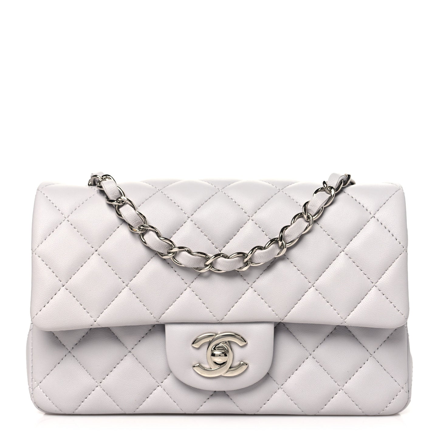 Lambskin Quilted Mini Rectangular Flap Grey