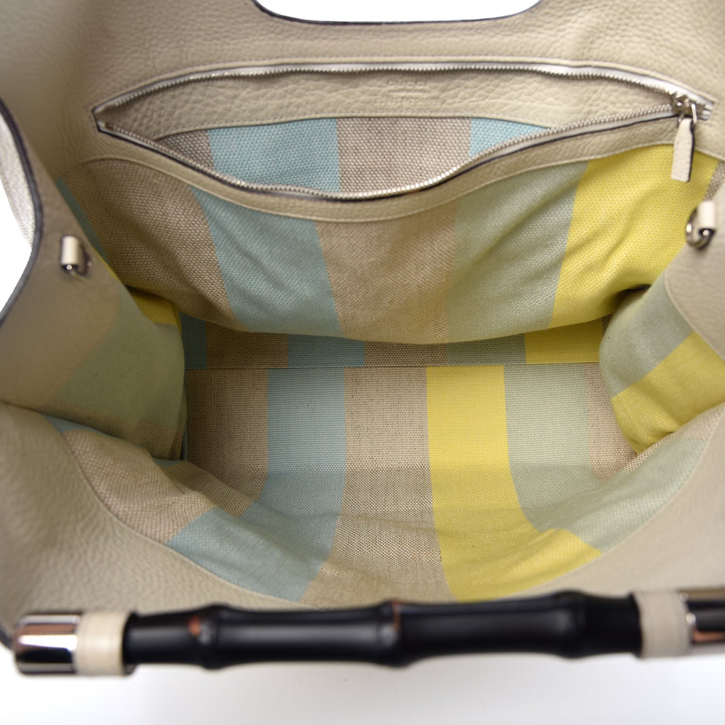 Pebbled Calfskin Bamboo Tote Off White