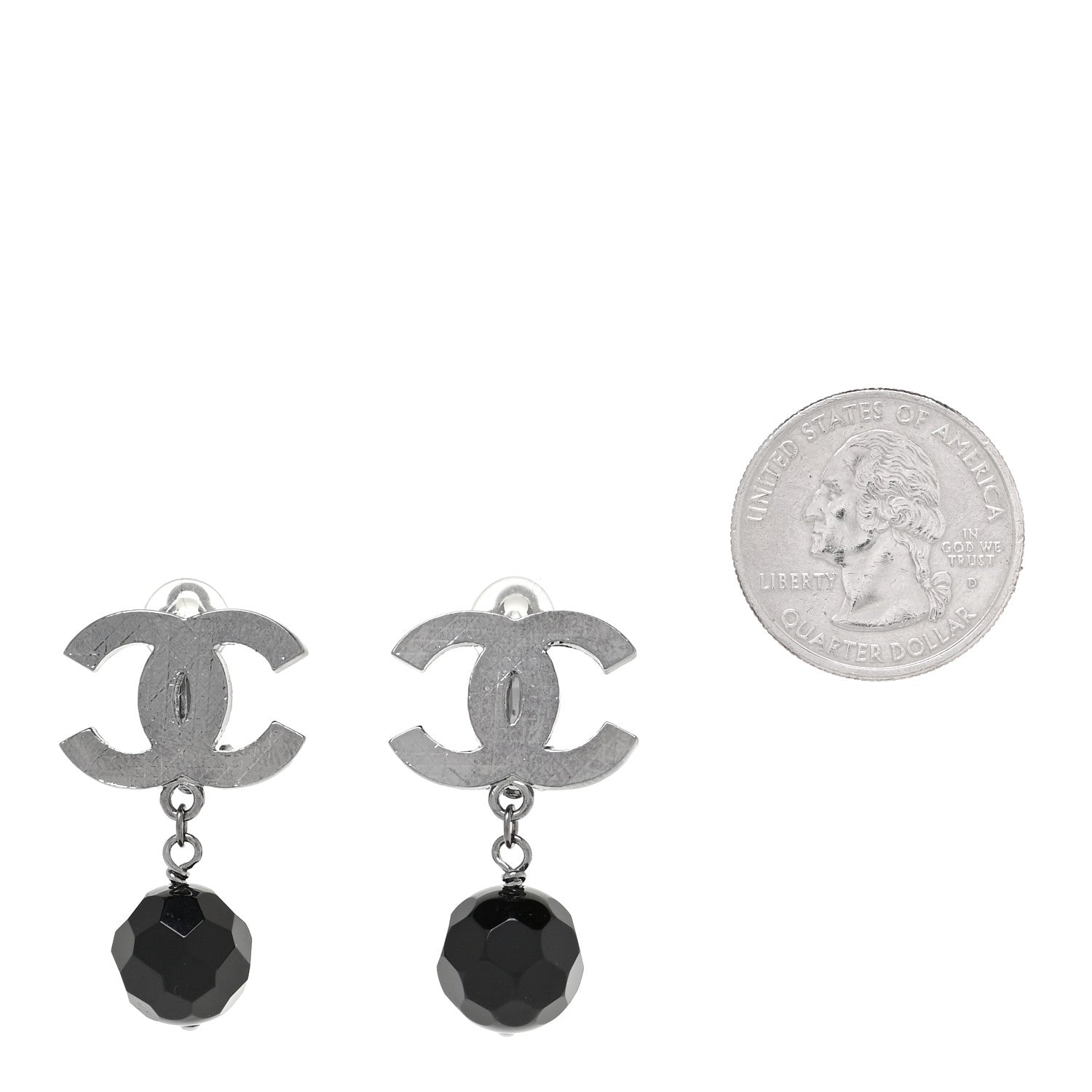 Chanel Ruthenium CC Bead Drop Clip On Earrings Black 2 of 6