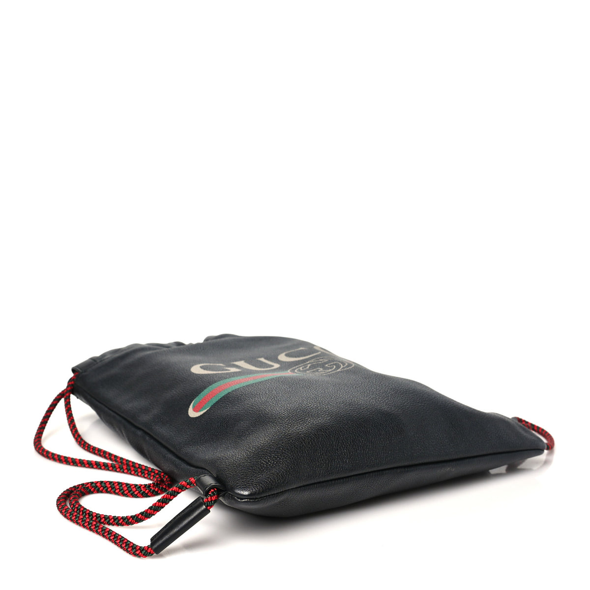Calfskin Logo Drawstring Backpack Black