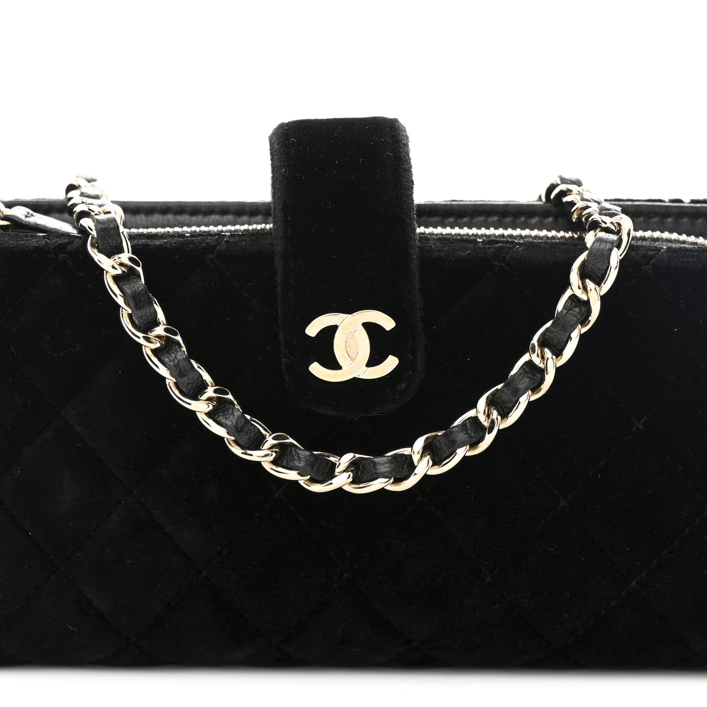 Velvet Quilted Small Clutch With Chain  Black