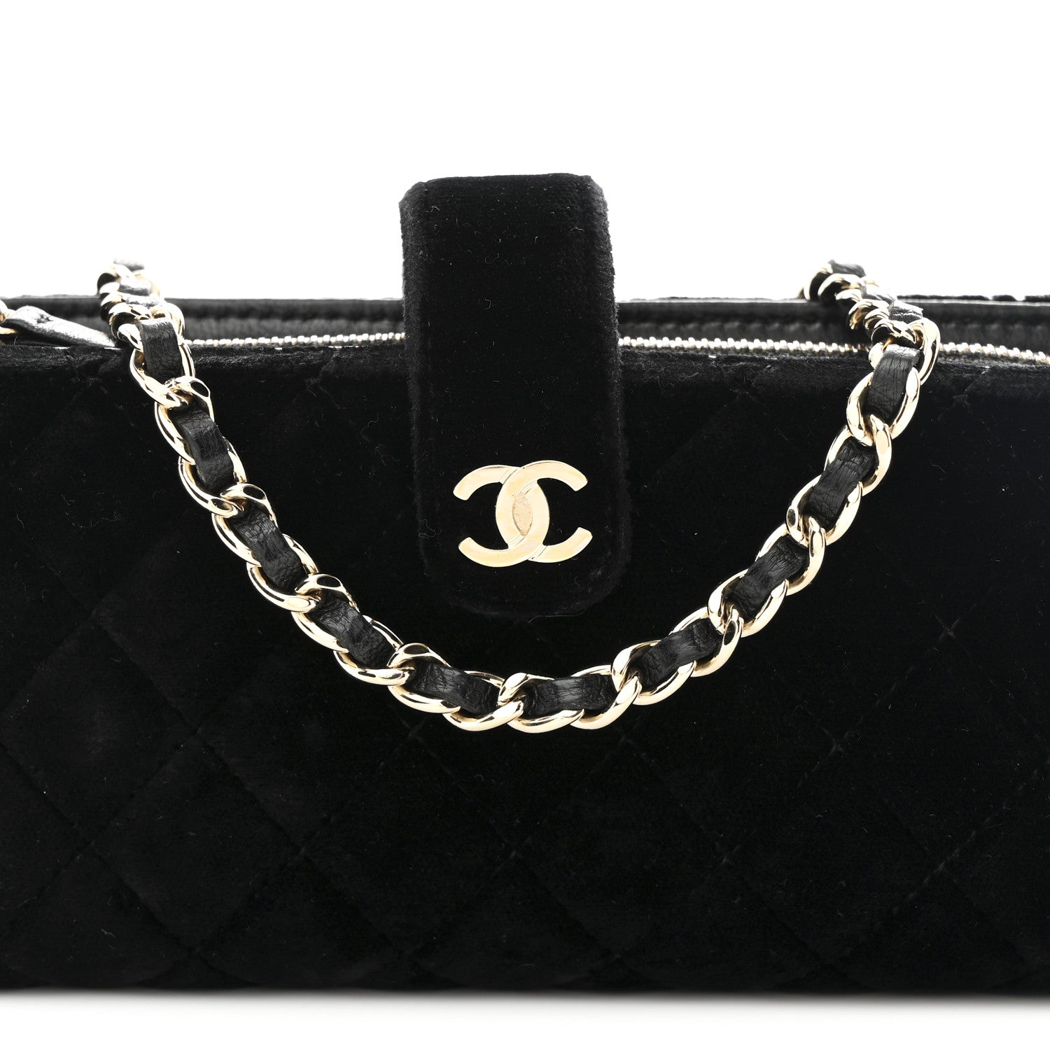 Chanel Velvet Quilted Small Clutch With Chain  Black 9 of 12