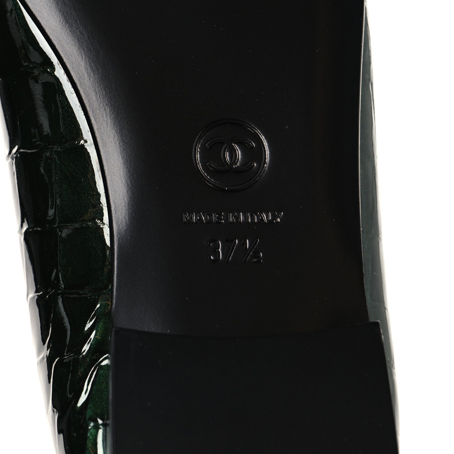 Chanel Patent Crocodile Embossed Ballerina Flats 37.5 Dark Green Black 8 of 10