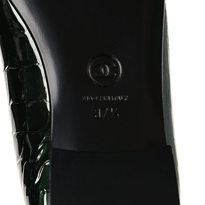 Chanel Patent Crocodile Embossed Ballerina Flats 37.5 Dark Green Black 8 of 10