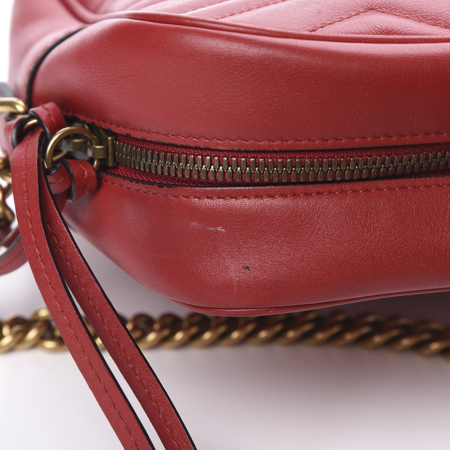 Gucci Calfskin Matelasse Medium GG Marmont Chain Shoulder Bag Hibiscus Red 17 of 19