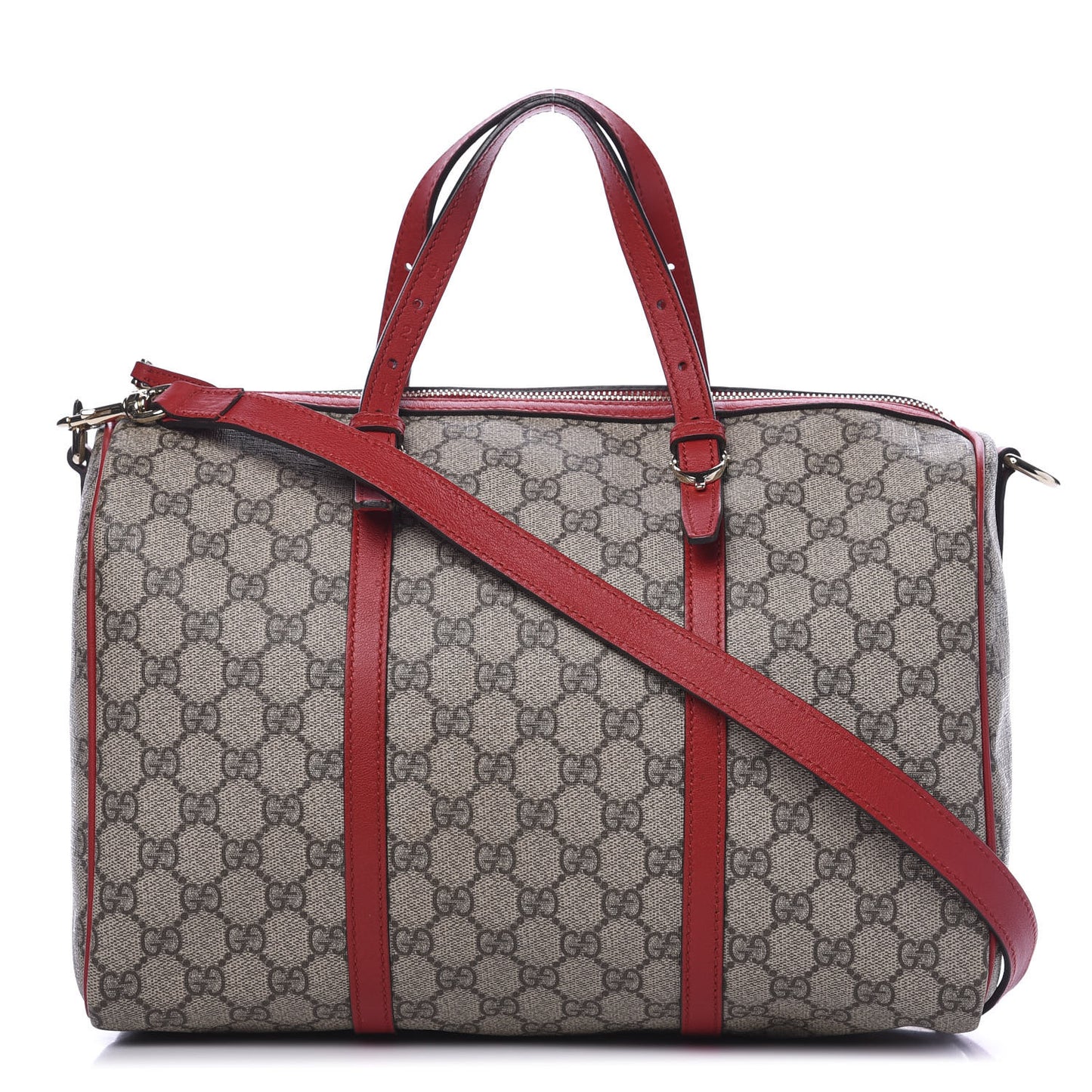 GG Supreme Monogram Calfskin Medium Nice Boston Beige Ebony Hibiscus Red