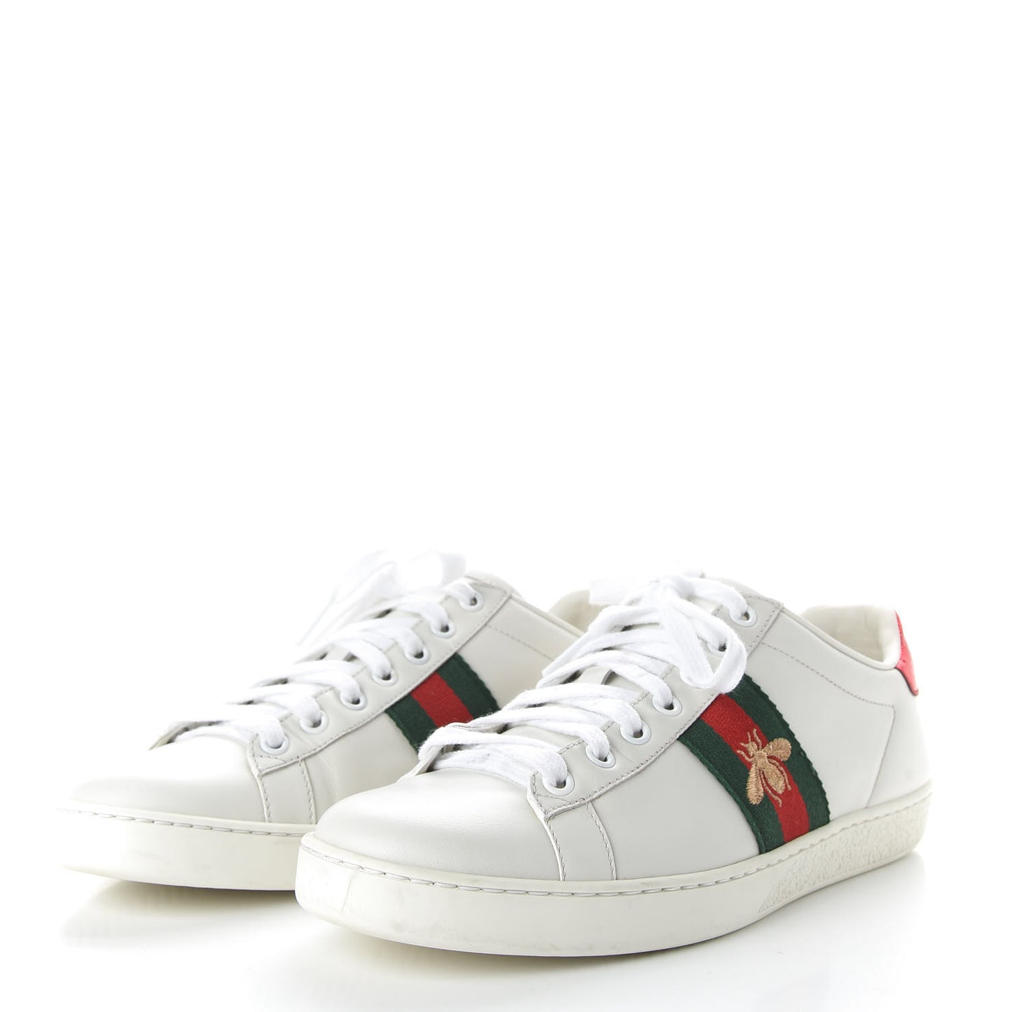 Calfskin Ayers Bee Embroidered Womens Ace Sneakers 38 White Green