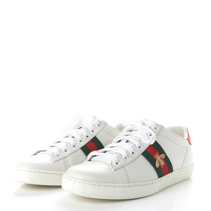 Gucci Calfskin Ayers Bee Embroidered Womens Ace Sneakers 38 White Green 3 of 10